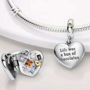 🆕️Sterling Silver Openable Heart Chocolate Box Locket Dangle Pendant Charm S925